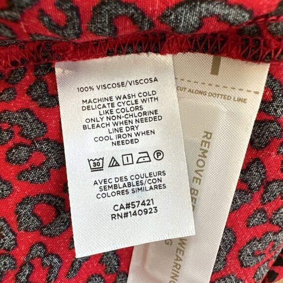 LOFT Womens Midi Dress Size 4 Red Animal Print Cheetah Long Sleeve Side Slit NEW - Picture 11 of 11